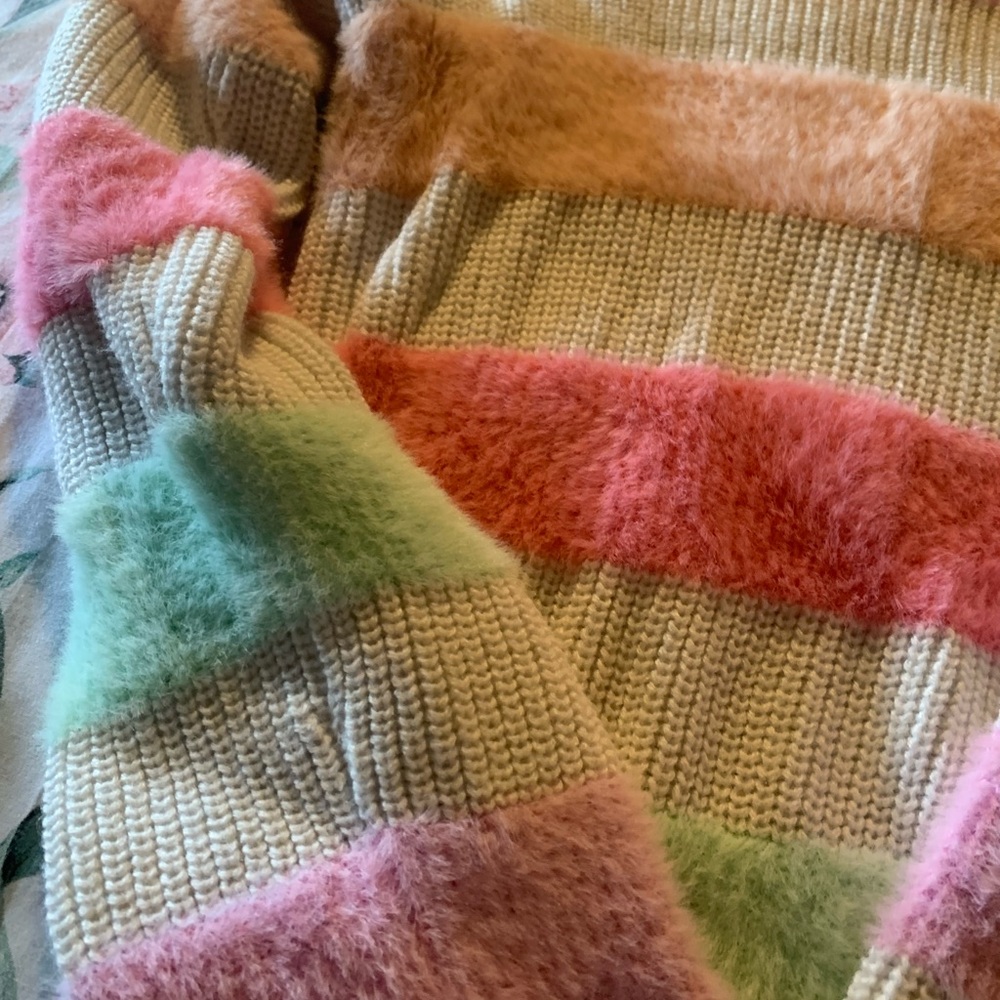 Epic Threads Cream Sweater with Pink, Peach & Mint Stripes Size XL - Picture 2 of 5